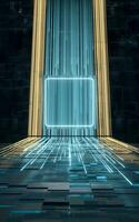 Glowing lines and cubes with black background, 3d rendering. photo