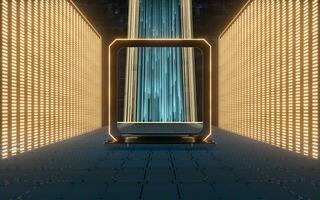 Glowing lines and chip with black background, 3d rendering. photo