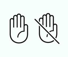 Do not touch hand icon. don't touch hand icon. lined logotype design element. User manual standard symbol. Crossed palm pictogram. vector