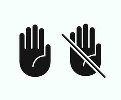 Do not touch hand icon. don't touch hand icon. filled logotype design element. User manual symbol. Crossed palm pictogram. vector