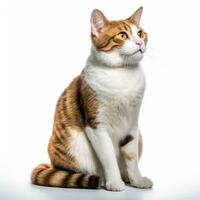 an orange and white cat sitting on a white surface generative AI photo