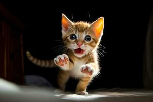 un naranja y blanco gatito es corriendo hacia el cámara generativo ai foto