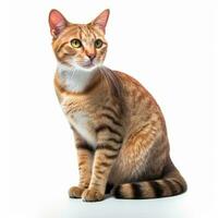 an orange tabby cat is sitting on a white background generative AI photo
