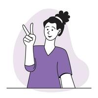 Woman showing victory sigh, simple character illustration vector