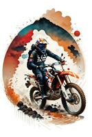 Racing motocross rider with ink style digital painting on sketch for t-shirt print photo