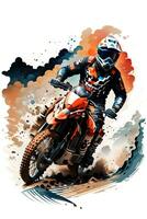 Racing motocross rider with ink style digital painting on sketch for t-shirt print photo