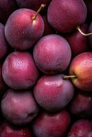 Realistic photo of a bunch of plums. top view fruit scenery. AI Generated