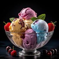 Realistic photo of Ice Cream. Close-Up Food Photography. AI Generated