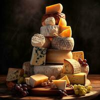 Realistic photo of Several kind of Cheese. Close-Up Food Photography. AI Generated