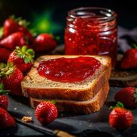 Realistic photo of Strawberry Jam. Close-Up Food Photography. AI Generated
