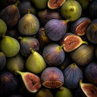 Realistic photo of a bunch of figs. top view fruit scenery. AI Generated