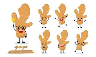 cute ginger cartoon with many expressions. herb different activity pose vector illustration flat design set..