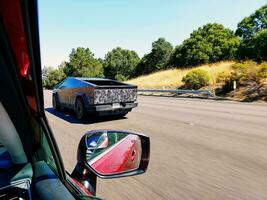 California, San Jose, USA - 08.23.2023 Tesla Cybertruck on the road between San Jose and San Francisco. photo