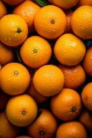 Realistic photo of a bunch of oranges. top view fruit scenery. AI Generated