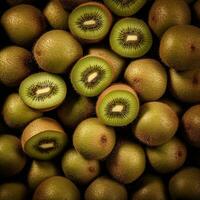 Realistic photo of a bunch of kiwi fruits. top view fruit scenery. AI Generated