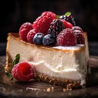 Realistic photo of Cheesecake. Close-Up Food Photography. AI Generated