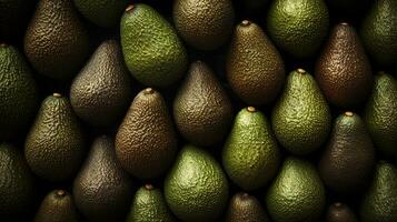 Realistic photo of a bunch of avocados. top view fruit scenery. AI Generated