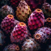Realistic photo of a bunch of prickly pears. top view fruit scenery.
