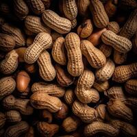 Realistic photo of a bunch of peanuts. top view nuts scenery. AI Generated