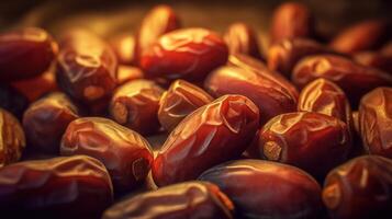 Realistic photo of a bunch of dates. top view fruit scenery. AI Generated