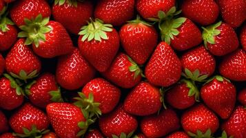 Realistic photo of a bunch of strawberries. top view fruit scenery. AI Generated