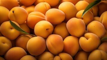 Realistic photo of a bunch of apricots. top view fruit scenery. AI Generated