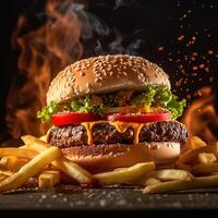 Realistic photo of Hamburger. Close-Up Food Photography. AI Generated