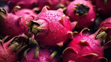 Realistic photo of a bunch of dragon fruits. top view fruit scenery. AI Generated