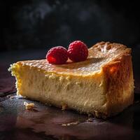 Realistic photo of Cheesecake. Close-Up Food Photography. AI Generated