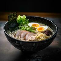 Realistic photo of Ramen. Close-Up Food Photography. AI Generated