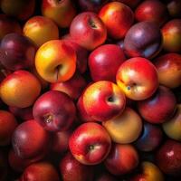 Realistic photo of a bunch of nectarines. top view fruit scenery. AI Generated