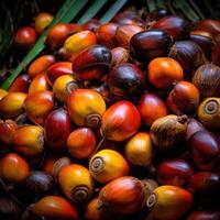 Realistic photo of a bunch of oil palm fruit. top view fruit scenery. AI Generated