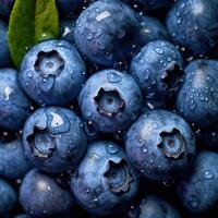 Realistic photo of a bunch of blueberries. top view fruit scenery. AI Generated