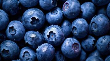 Realistic photo of a bunch of blueberries. top view fruit scenery. AI Generated