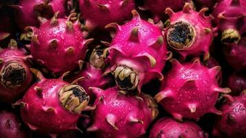 Realistic photo of a bunch of dragon fruits. top view fruit scenery. AI Generated