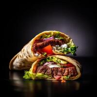 Realistic photo of Doner Kebab. Close-Up Food Photography.