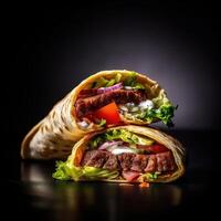 Realistic photo of Doner Kebab. Close-Up Food Photography. AI Generated