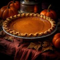 Realistic photo of Pumpkin Pie. Close-Up Food Photography.