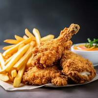 Realistic photo of Fried Chicken. Close-Up Food Photography. AI Generated