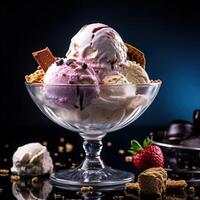 Realistic photo of Ice Cream. Close-Up Food Photography.