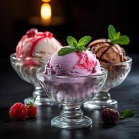 Realistic photo of Ice Cream. Close-Up Food Photography.