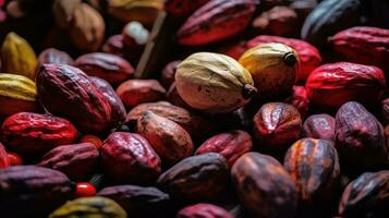 realista foto de un manojo de cacao. parte superior ver Fruta escenario. ai generado