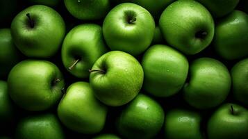 Realistic photo of a bunch of green apples. top view fruit scenery. AI Generated