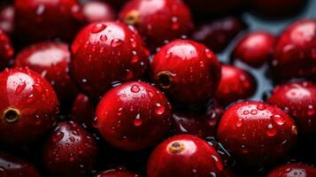 Realistic photo of a bunch of cranberries. top view fruit scenery. AI Generated
