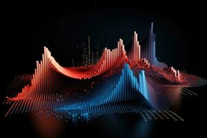 abstract background with sound wave in blue and red illustration, Abstract data wave points 3D graph combination, AI Generated photo