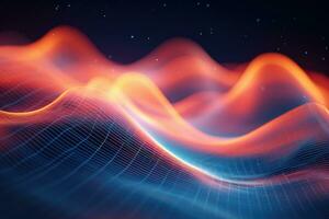 abstract wave background, 3d rendering, computer digital illustration. Abstract digital background with flowing waves and data points, AI Generated photo