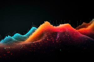 abstract colorful sound waves on dark background, 3d render illustration, Abstract data wave points 3D graph combination, AI Generated photo