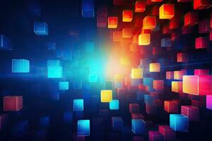 abstract background with blue and red cubes in the center of the image, Abstract background with colorful lights and squares, AI Generated photo