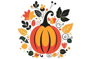 Colorful Cute Pumpkin vector illustration, Thanksgiving Pumpkin and fall leaves flat vector