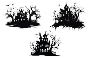 Halloween Haunted house Vector Silhouette Set